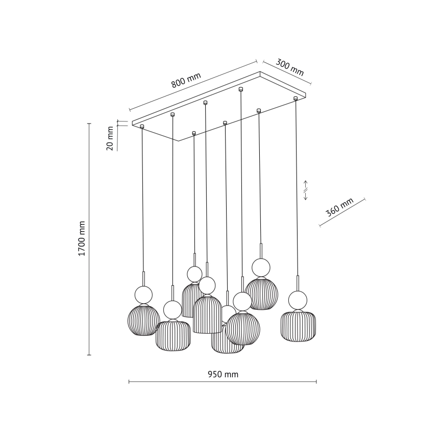 Lampa wisząca na lince SOPHIA 8xE14/10W/230V czarny/zielony/przydymiony beż