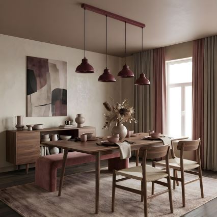 Lampa wisząca na lince SVEN 4xE27/15W/230V bordowa