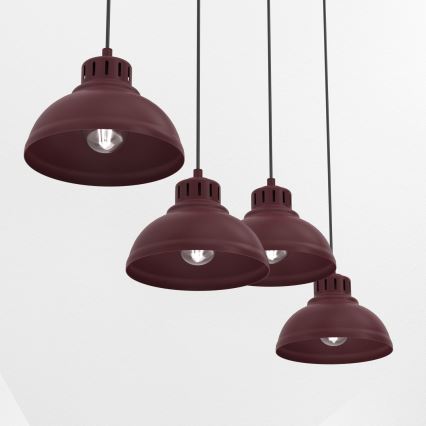 Lampa wisząca na lince SVEN 4xE27/15W/230V bordowa
