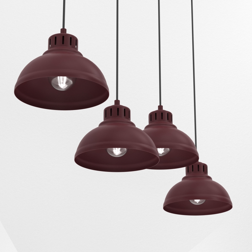 Lampa wisząca na lince SVEN 4xE27/15W/230V bordowa