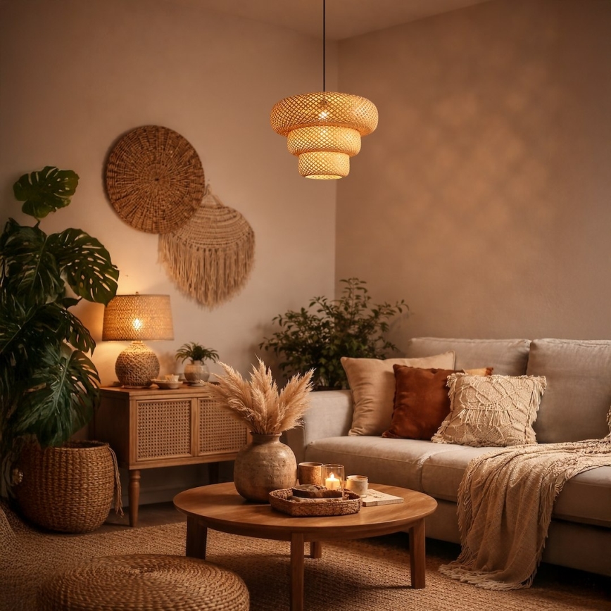Lampa wisząca na lince TULUM 1xE27/15W/230V bambus