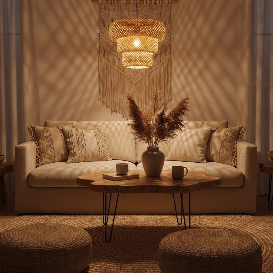 Lampa wisząca na lince TULUM 1xE27/15W/230V bambus