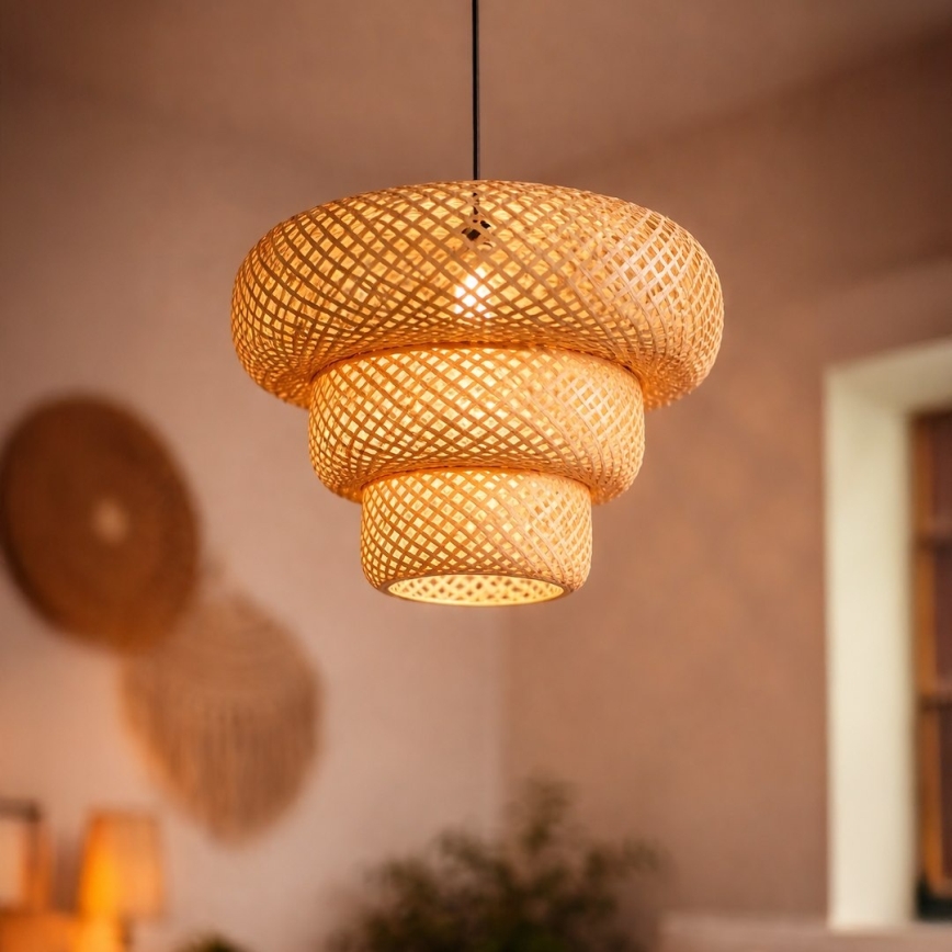 Lampa wisząca na lince TULUM 1xE27/15W/230V bambus