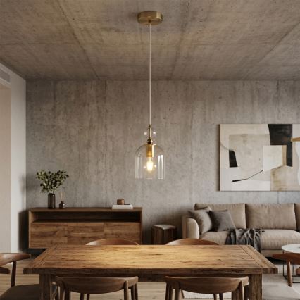 Lampa wisząca na lince VELARE 1xE27/15W/230V złota/przezroczysta