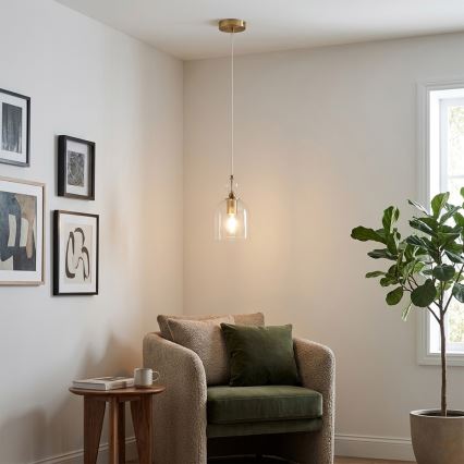 Lampa wisząca na lince VELARE 1xE27/15W/230V złota/przezroczysta