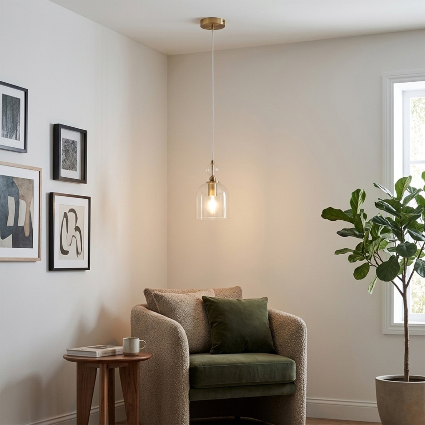 Lampa wisząca na lince VELARE 1xE27/15W/230V złota/przezroczysta