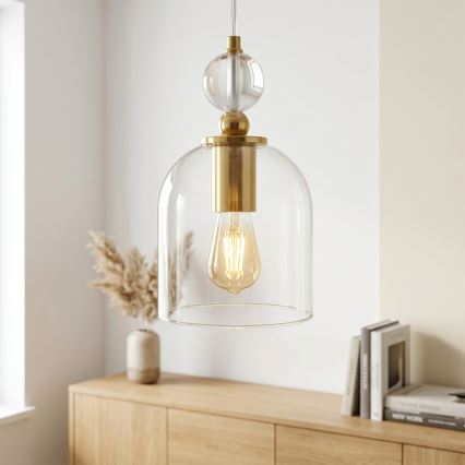 Lampa wisząca na lince VELARE 1xE27/15W/230V złota/przezroczysta