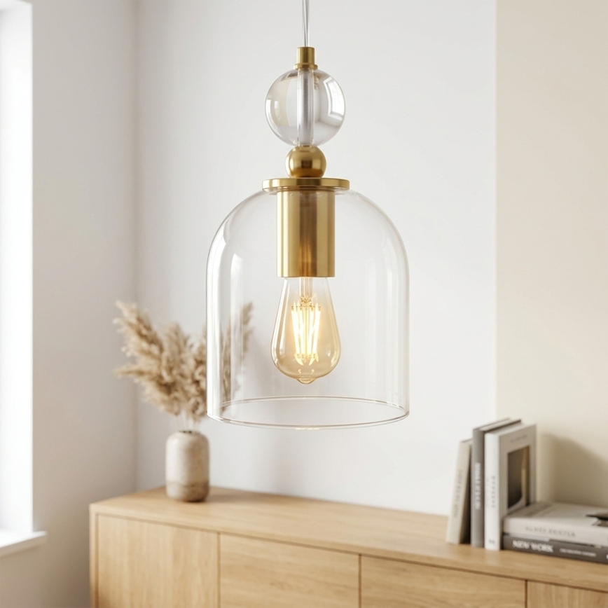 Lampa wisząca na lince VELARE 1xE27/15W/230V złota/przezroczysta