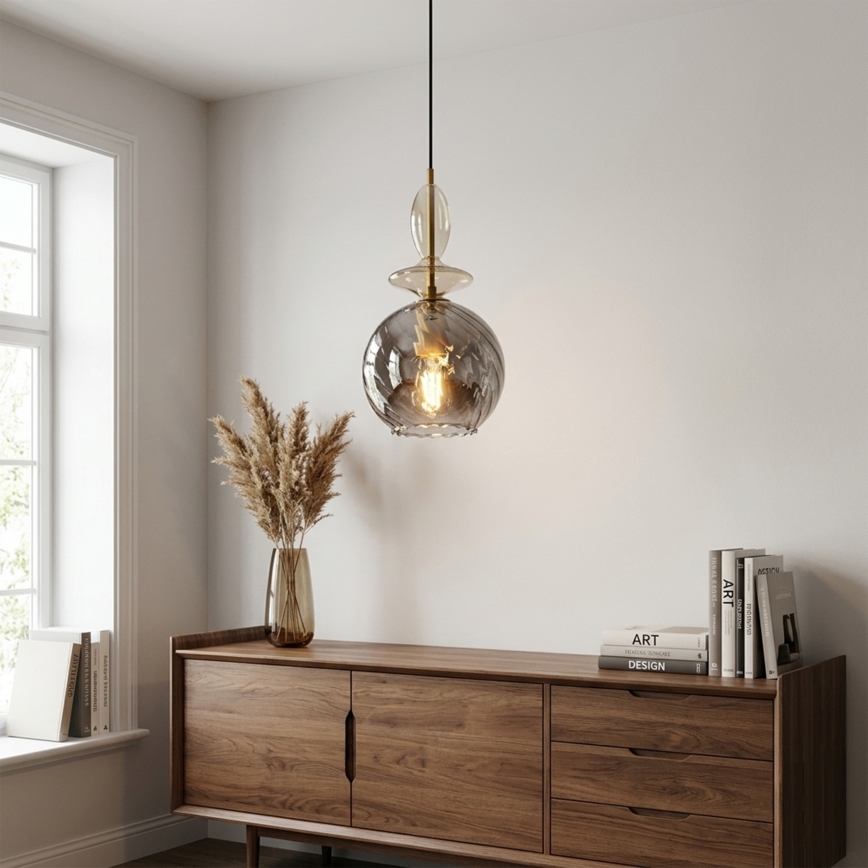 Lampa wisząca na lince VELLO 1xE27/15W/230V czarny/dymny beż/czarny