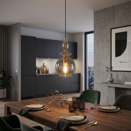 Lampa wisząca na lince VELLO 1xE27/15W/230V czarny/dymny beż/czarny