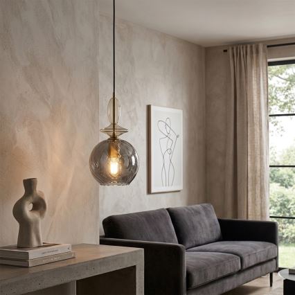 Lampa wisząca na lince VELLO 1xE27/15W/230V czarny/dymny beż/czarny