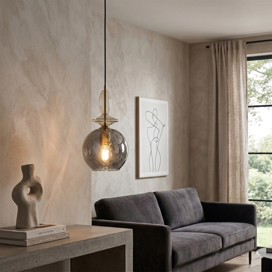Lampa wisząca na lince VELLO 1xE27/15W/230V czarny/dymny beż/czarny