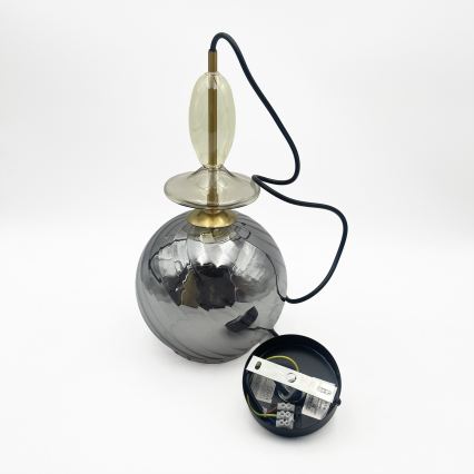 Lampa wisząca na lince VELLO 1xE27/15W/230V czarny/dymny beż/czarny