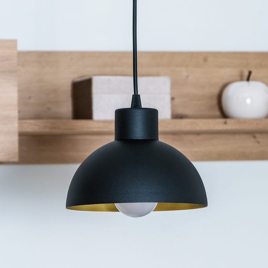 Lampa wisząca na lince VESPER 1xE27/15W/230V śr. 18 cm czarna/złota