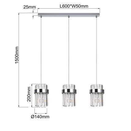 Lampa wisząca na lince VETRO 3xE14/10W/230V chrom błyszczący