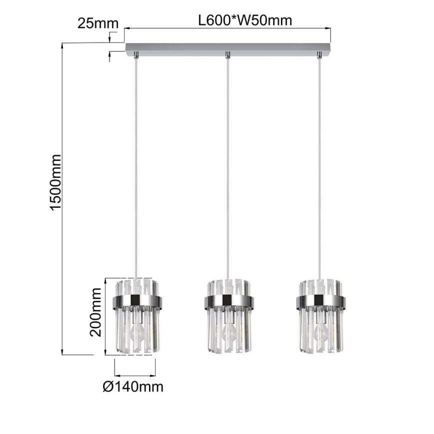Lampa wisząca na lince VETRO 3xE14/10W/230V chrom błyszczący
