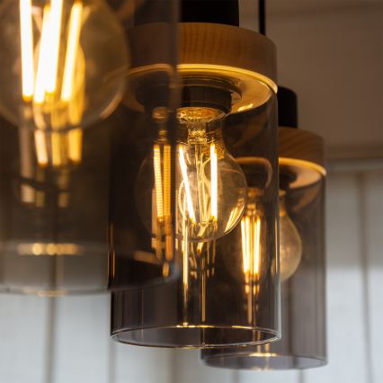 Lampa wisząca na lince WOODNEST 3xE27/15W/230V sosna/dymiona czerń