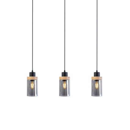 Lampa wisząca na lince WOODNEST 3xE27/15W/230V sosna/dymiona czerń