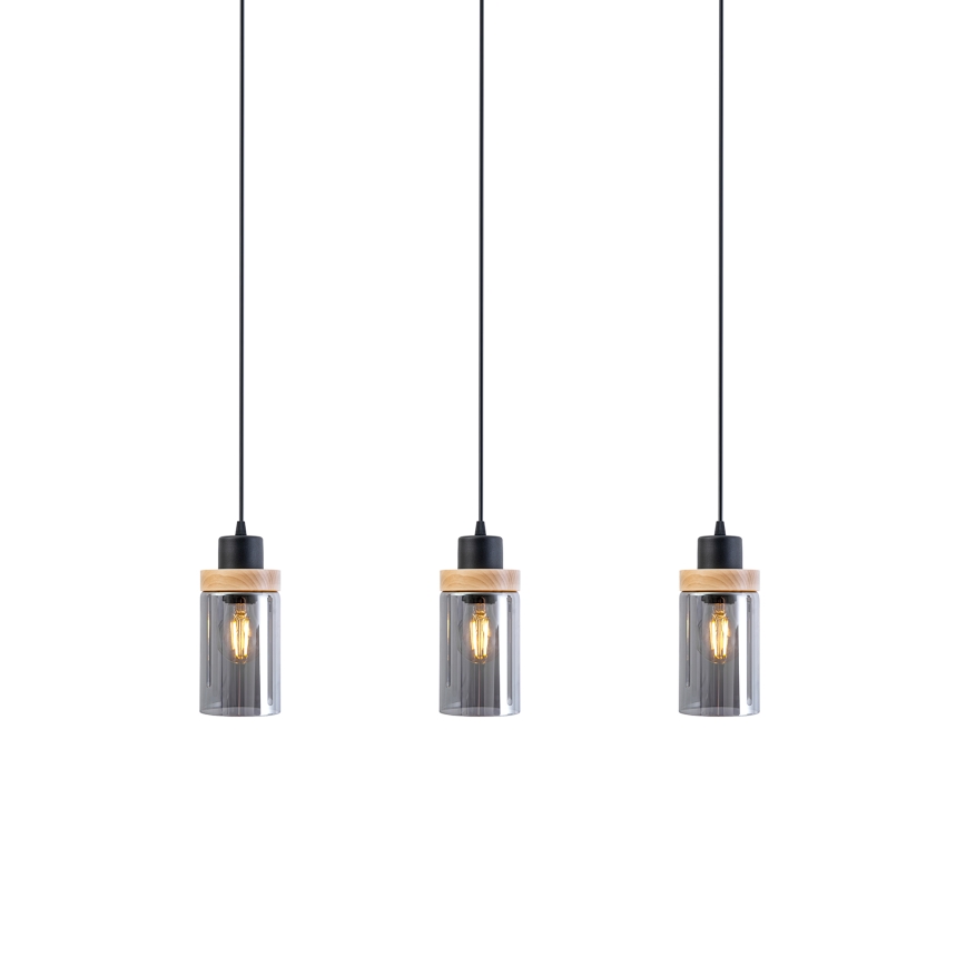Lampa wisząca na lince WOODNEST 3xE27/15W/230V sosna/dymiona czerń