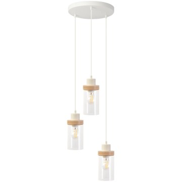 Lampa wisząca na lince WOODNEST 3xE27/15W/230V sosna/kremowa