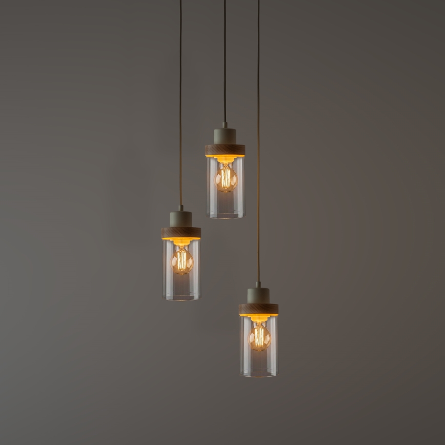 Lampa wisząca na lince WOODNEST 3xE27/15W/230V sosna/kremowa