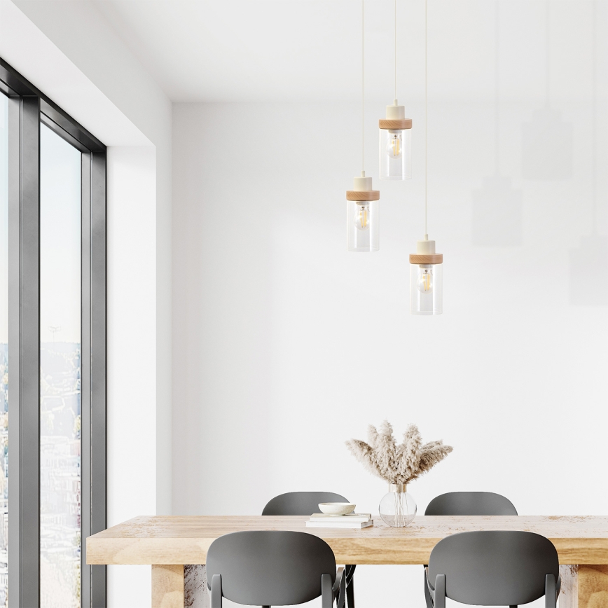 Lampa wisząca na lince WOODNEST 3xE27/15W/230V sosna/kremowa