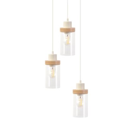 Lampa wisząca na lince WOODNEST 3xE27/15W/230V sosna/kremowa