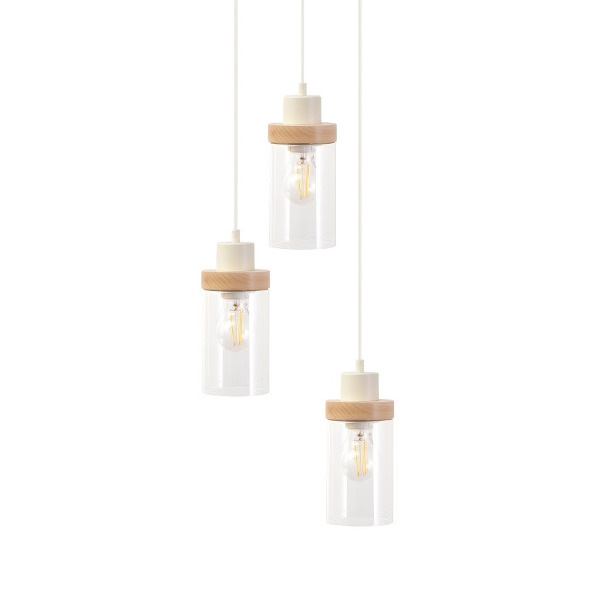 Lampa wisząca na lince WOODNEST 3xE27/15W/230V sosna/kremowa