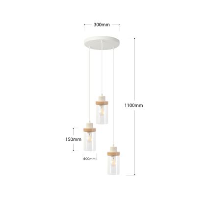 Lampa wisząca na lince WOODNEST 3xE27/15W/230V sosna/kremowa