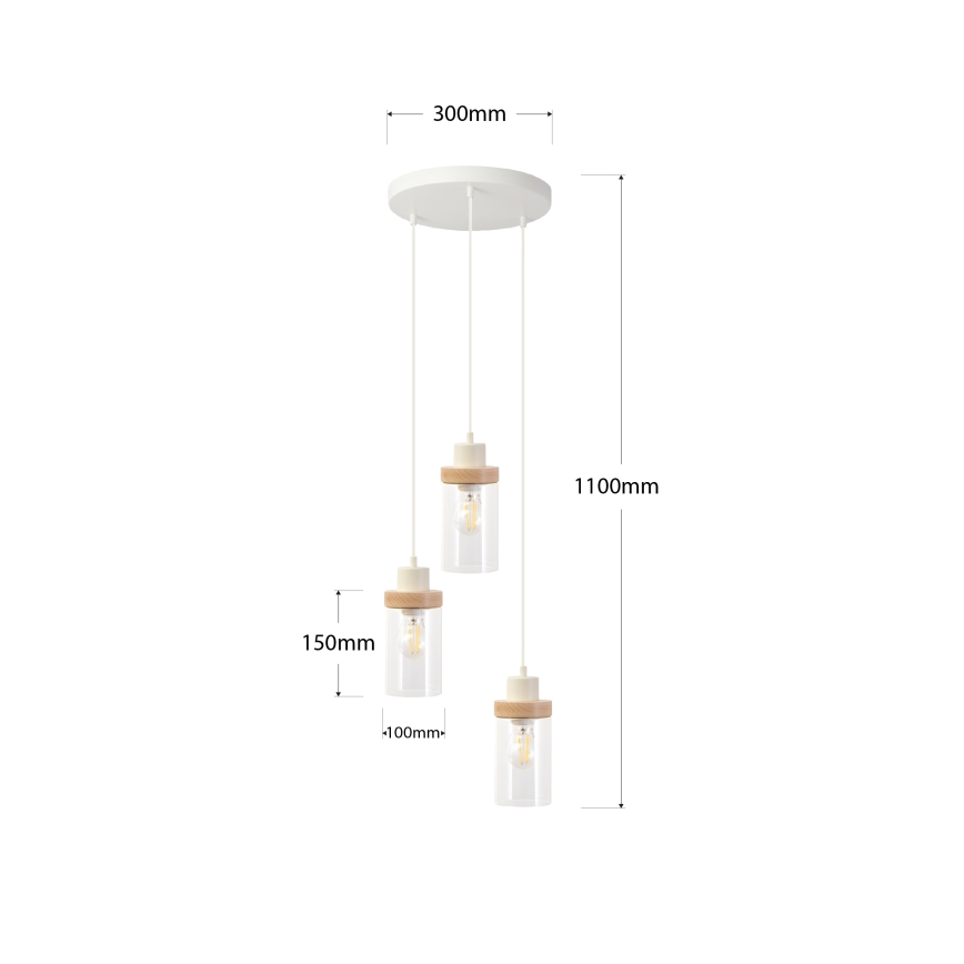 Lampa wisząca na lince WOODNEST 3xE27/15W/230V sosna/kremowa