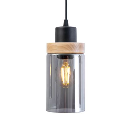 Lampa wisząca na lince WOODNEST 3xE27/15W/230V sosna/przydymiona czerń