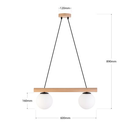 Lampa wisząca na lince WOODSTOCK 2xE27/15W/230V drewno/czarny