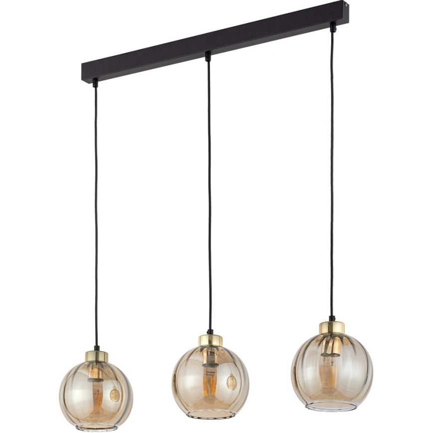 Lampa wisząca na linkach DEVI 3xE27/15W/230V czarna/dymny beż
