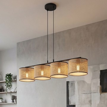Lampa wisząca na linkach ECO 4xE27/15W/230V beżowa/rattan