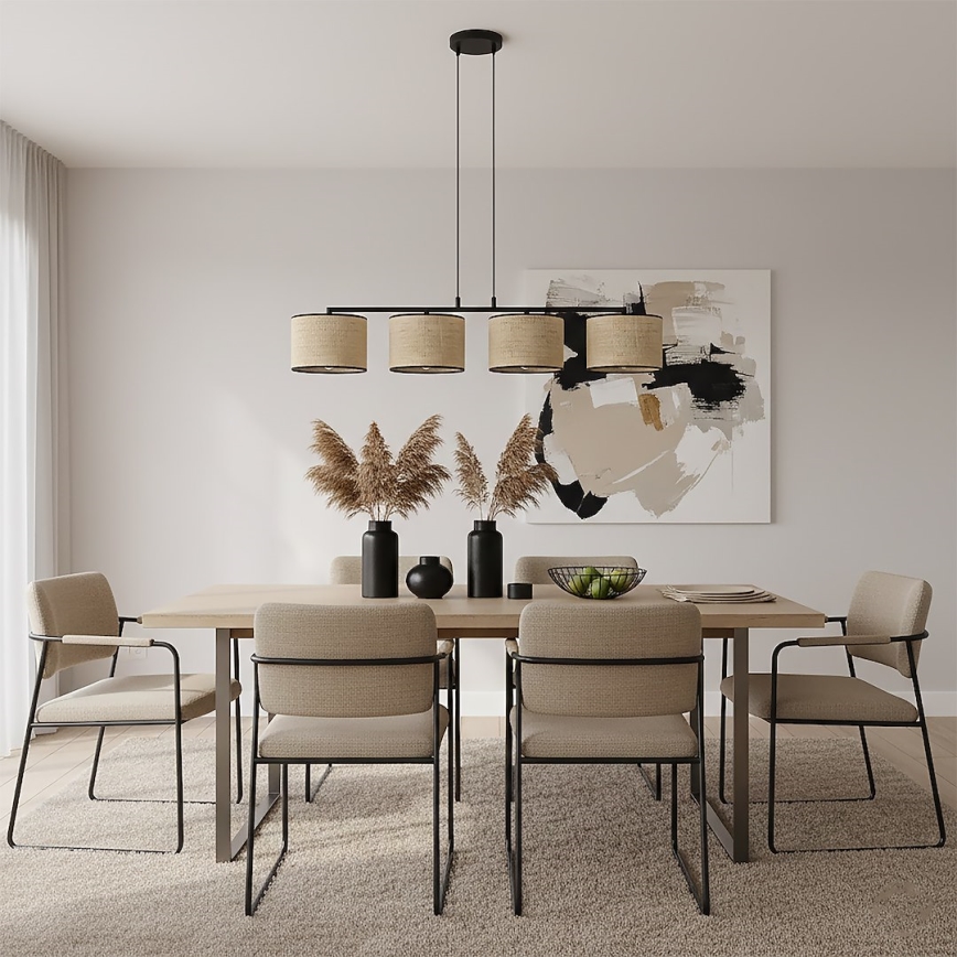 Lampa wisząca na linkach ECO 4xE27/15W/230V beżowa/rattan
