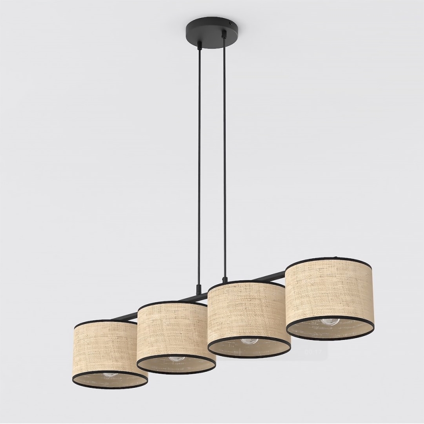 Lampa wisząca na linkach ECO 4xE27/15W/230V beżowa/rattan