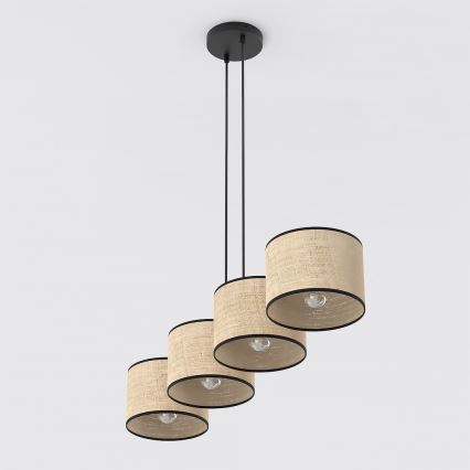 Lampa wisząca na linkach ECO 4xE27/15W/230V beżowa/rattan