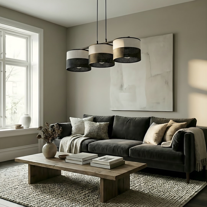 Lampa wisząca na linkach KARBON 3xE27/15W/230V czarna/szara