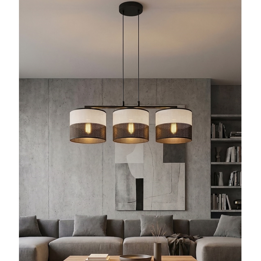 Lampa wisząca na linkach KARBON 3xE27/15W/230V czarna/szara
