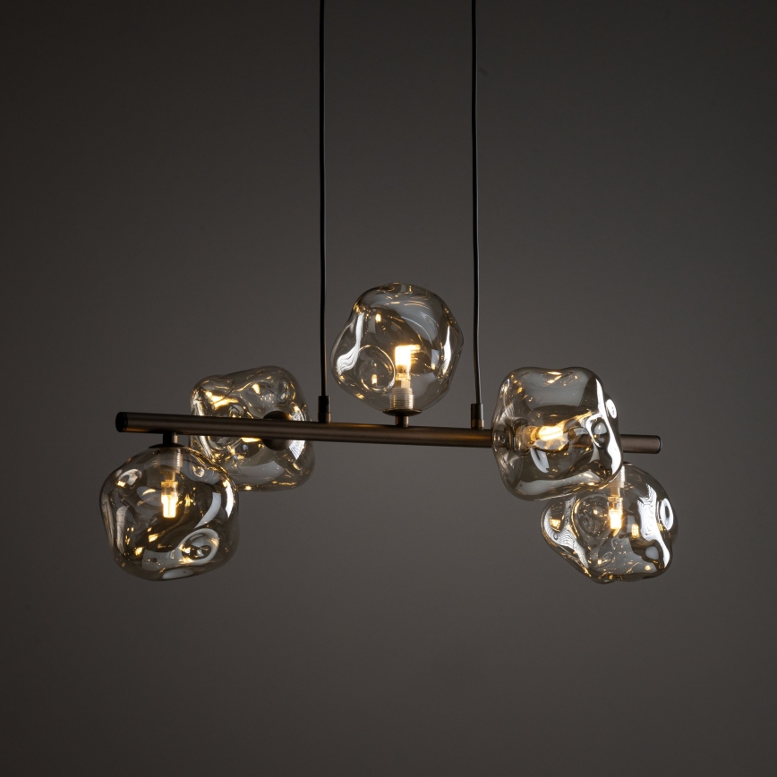 Lampa wisząca na linkach LAVA 5xG9/8W/230V brązowa/przydymiony beż