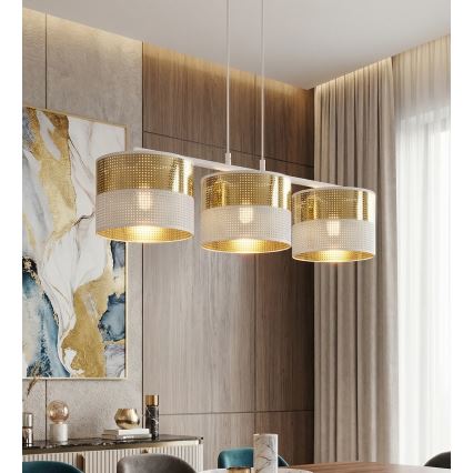 Lampa wisząca na linkach LUX 3xE27/15W/230V biało-złota