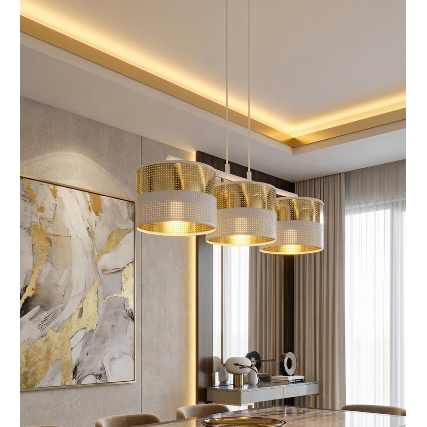 Lampa wisząca na linkach LUX 3xE27/15W/230V biało-złota