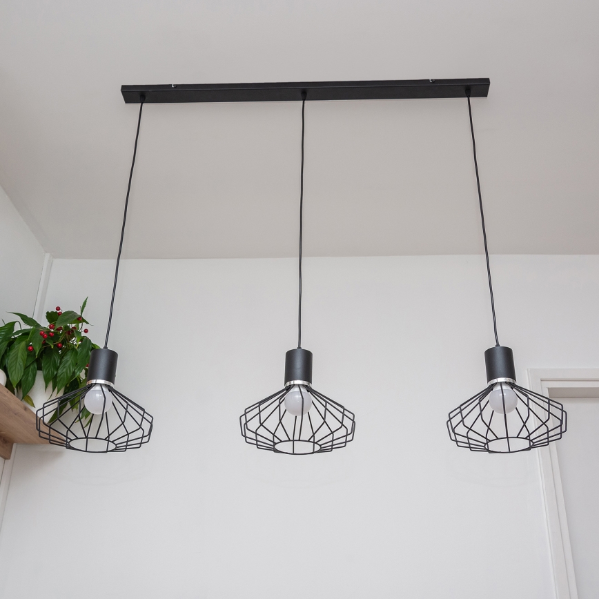 Lampa wisząca na linkach SOLANO 3xE27/15W/230V czarny/błyszczący chrom