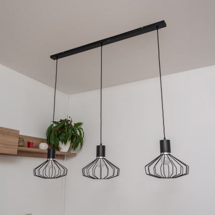 Lampa wisząca na linkach SOLANO 3xE27/15W/230V czarny/błyszczący chrom
