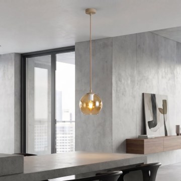 Lampa wisząca na linkę COSMO 1xE14/10W/230V śr. 14 cm beżowa/przydymiony beż