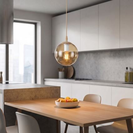 Lampa wisząca na linkę COSMO 1xE14/10W/230V śr. 14 cm beżowa/przydymiony beż