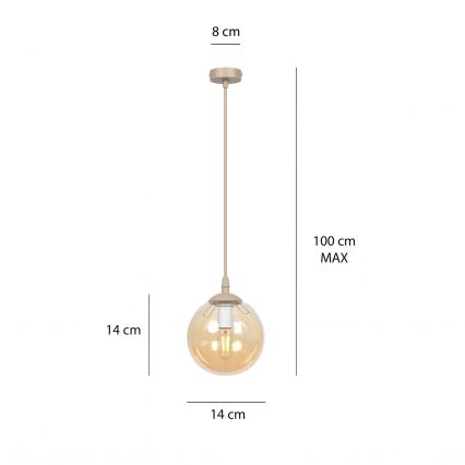 Lampa wisząca na linkę COSMO 1xE14/10W/230V śr. 14 cm beżowa/przydymiony beż