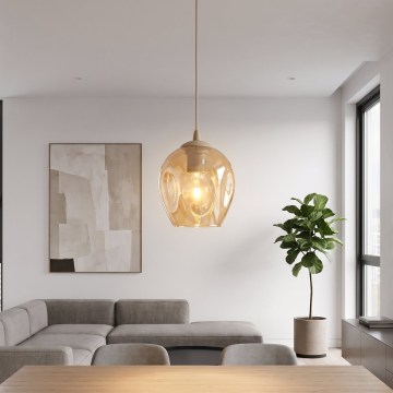 Lampa wisząca na linkę ISTAR 1xE27/15W/230V śr. 14 cm beżowa/przydymiona beżowa