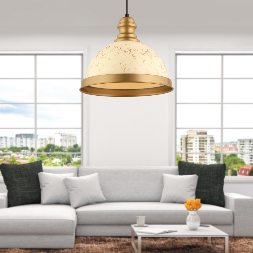 Lampa wisząca na linku MONZA 1xE27/40W/230V śr. 29 cm kremowa/brązowa