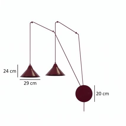 Lampa wisząca na przewodzie ABRAMO 2xE27/15W/230V czerwona